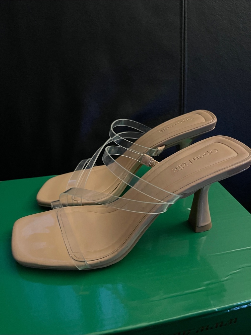 Open Edit Nude Tawney Clear-Strap Women's 3”Heel Sandals Sz 5 NWOB